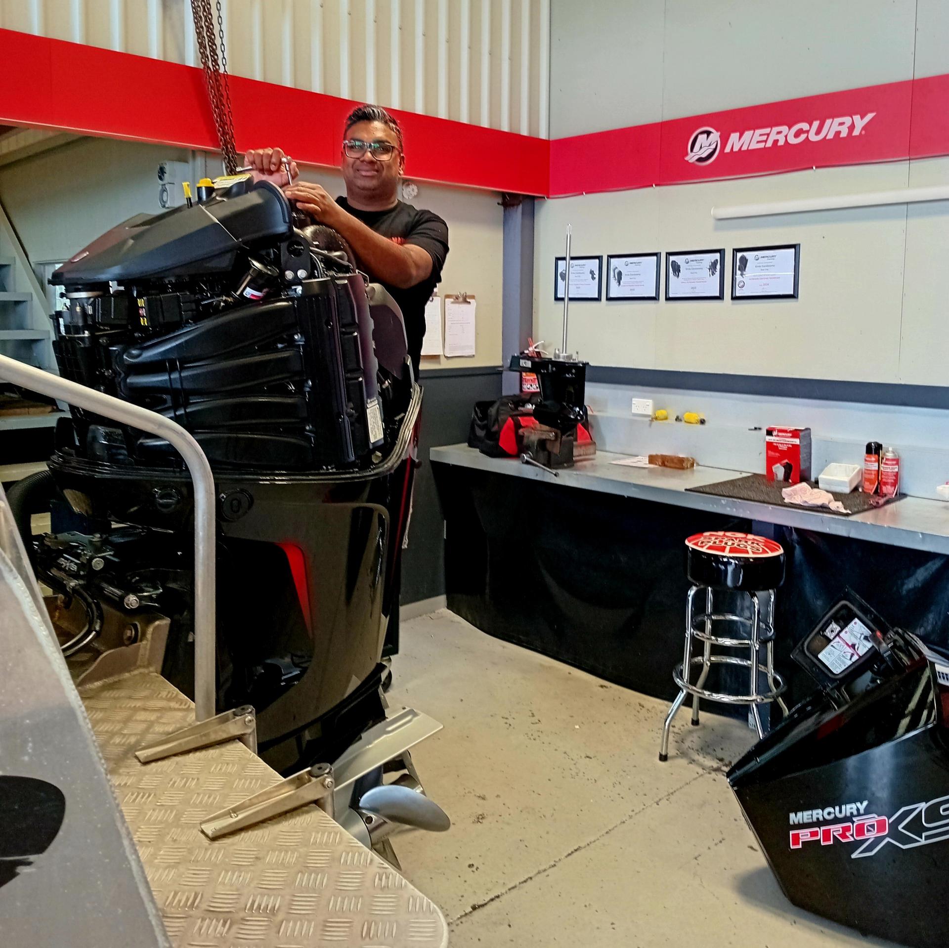 Boat City qualified Yamaha & Mercury service centre&mdash;technician at work